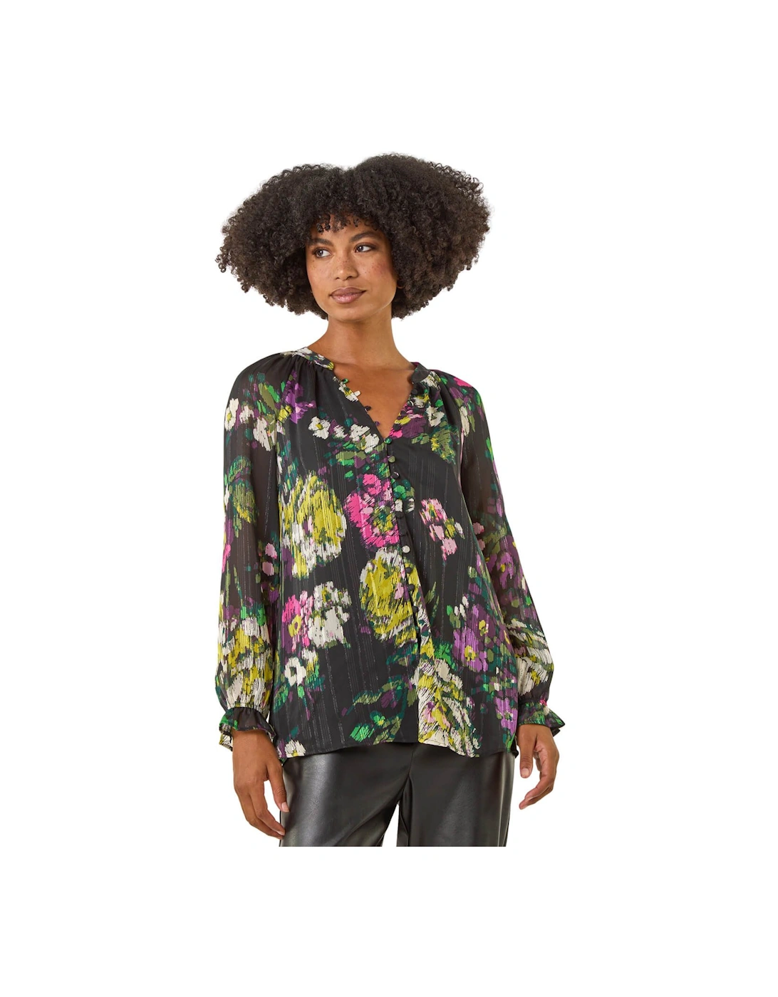 Metallic Floral Print Blouse, 2 of 1