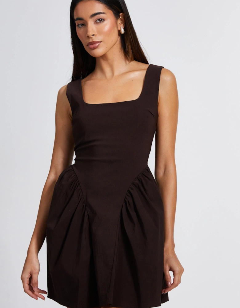 Brown Scoop Back Skater Dress