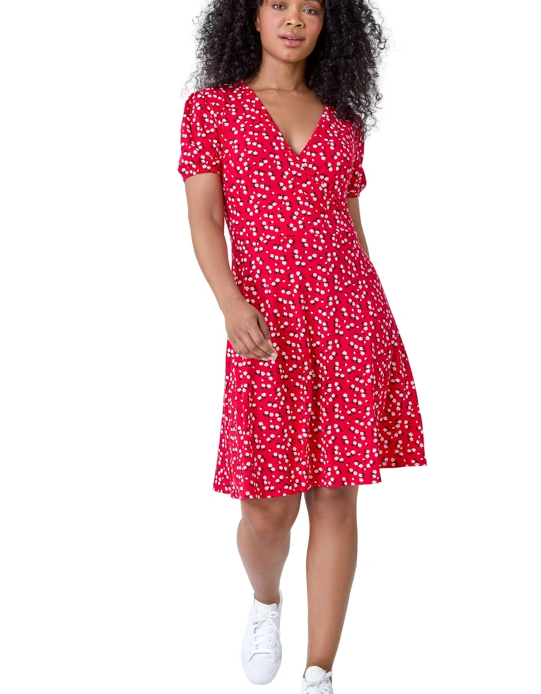 Petite Ditsy Wrap Stretch Dress