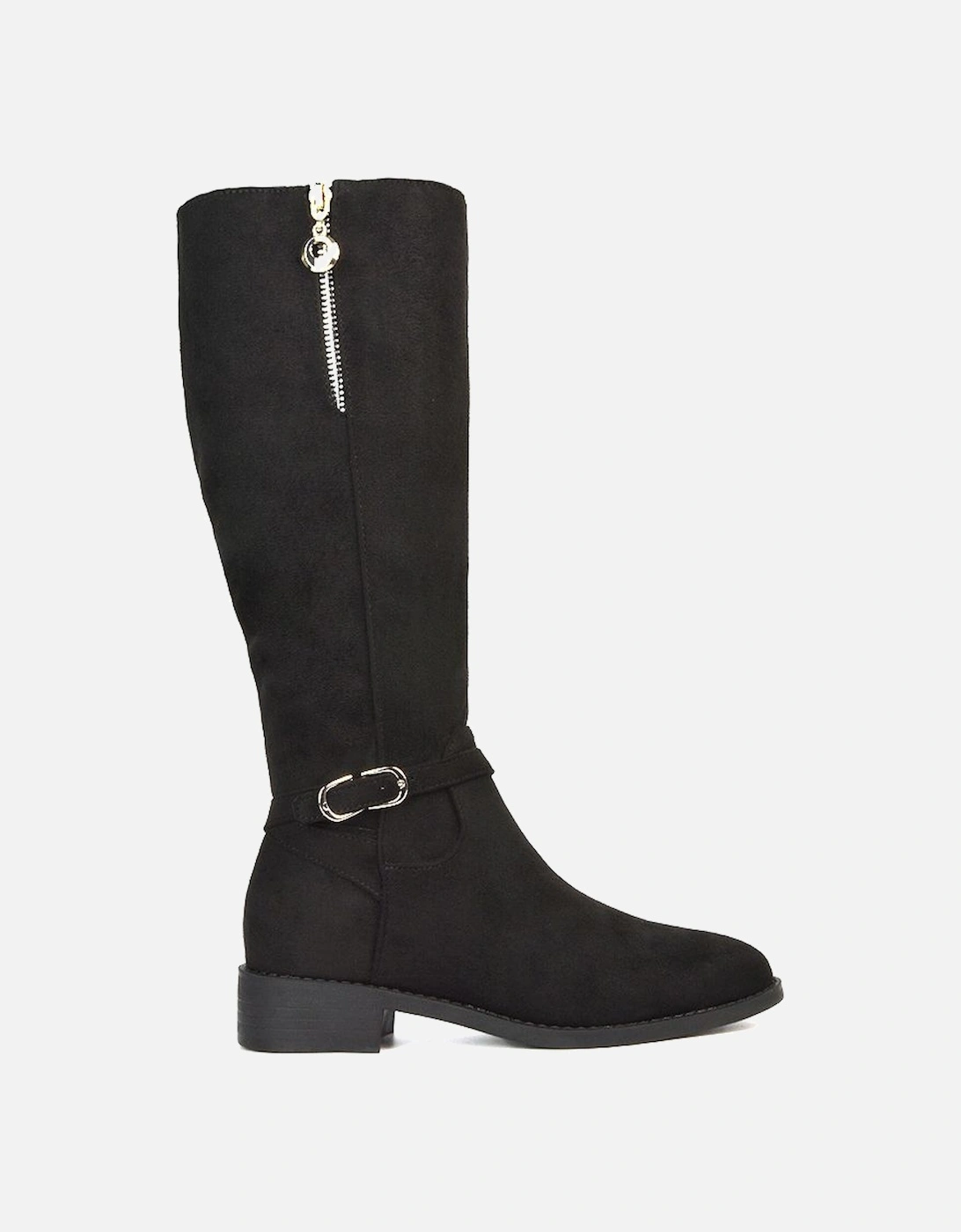 'Georgina' Knee High Boots Low Heel Zip Up Calf Riding Biker With Ankle Strap, 2 of 1