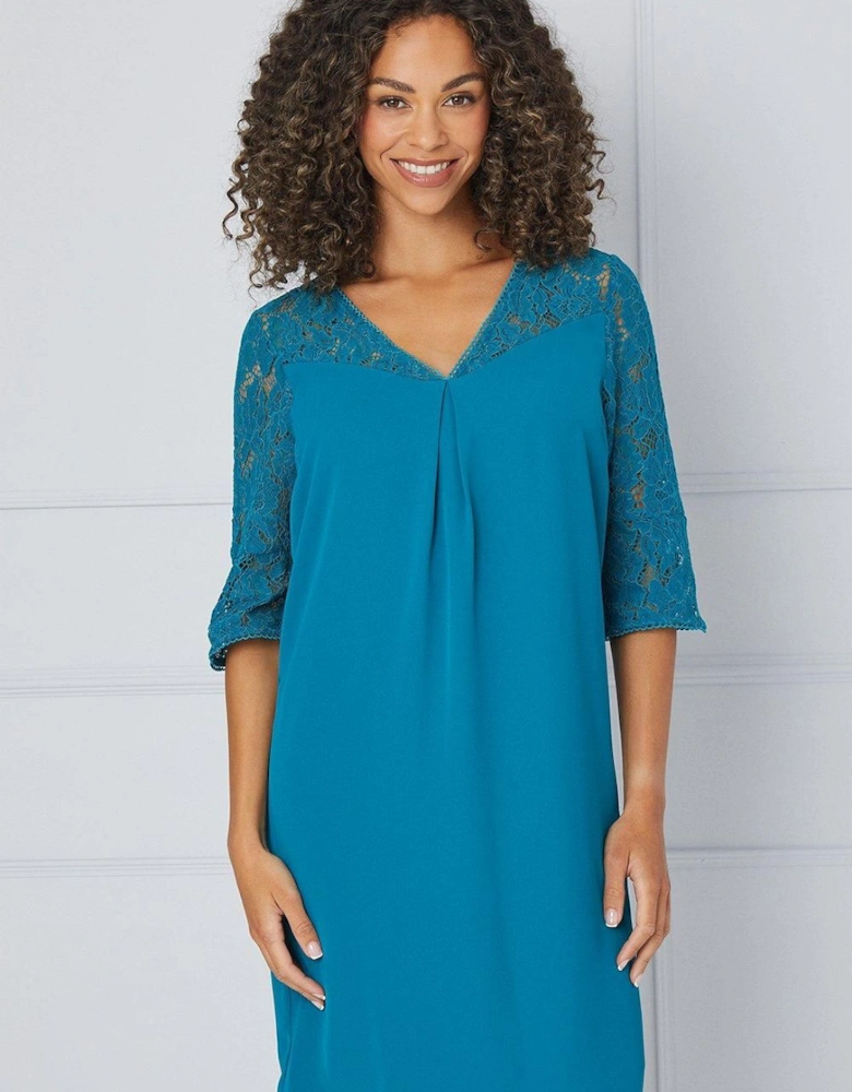 Lace Ruffle Sleeve Shift Dress