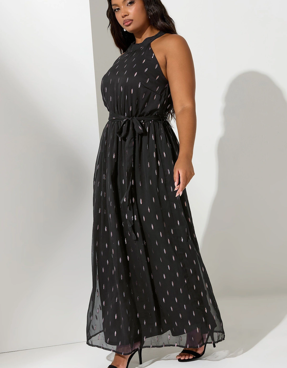 Metallic Halterneck Maxi Dress, 2 of 1