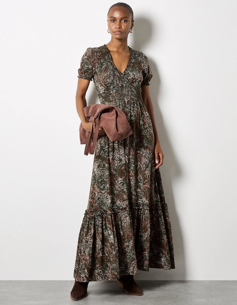 Peacock Feather Print Maxi Dress