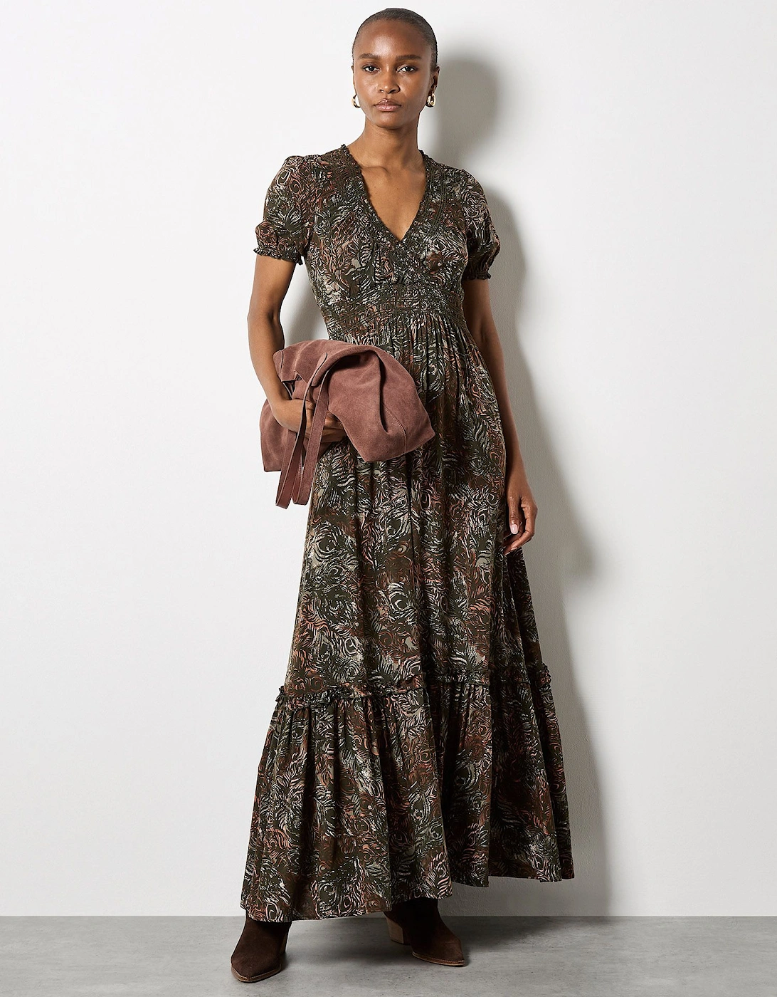 Peacock Feather Print Maxi Dress, 2 of 1