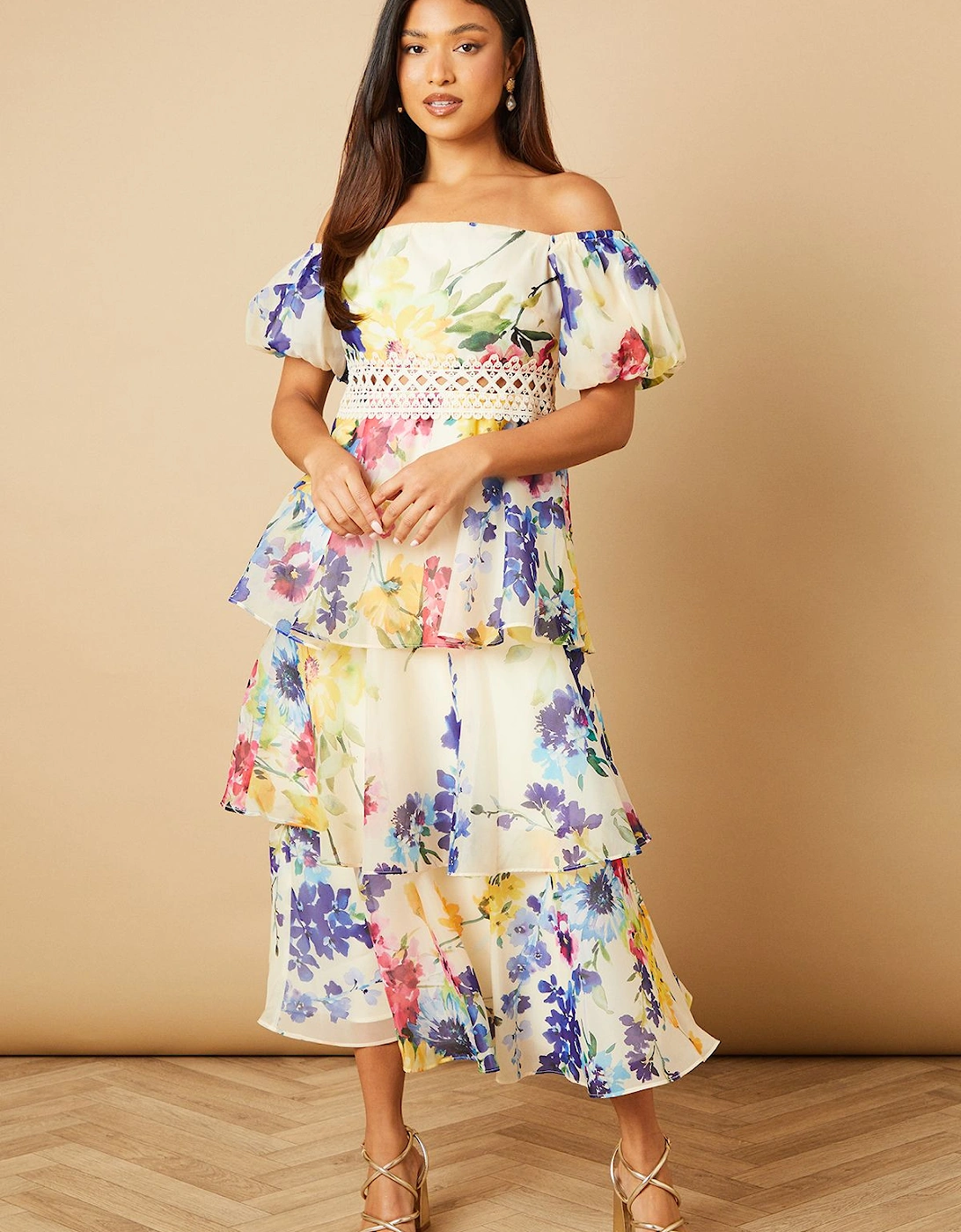 Petite Organza Floral Bardot Midaxi Dress, 2 of 1