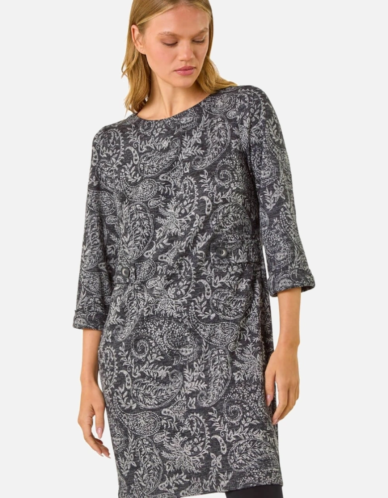 Paisley Button Detail Shift Dress