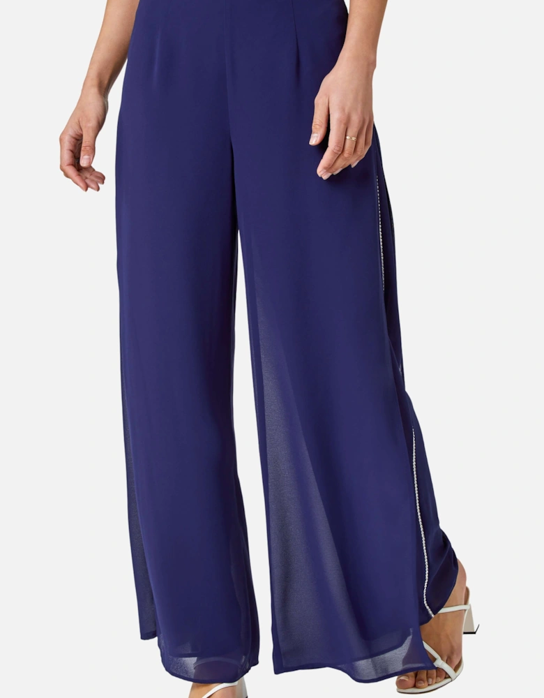 Diamante Side Split Chiffon Trousers