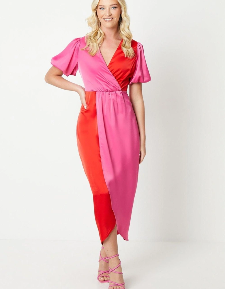 by Coast Satin Colour Block Puff Sleeve Dress
