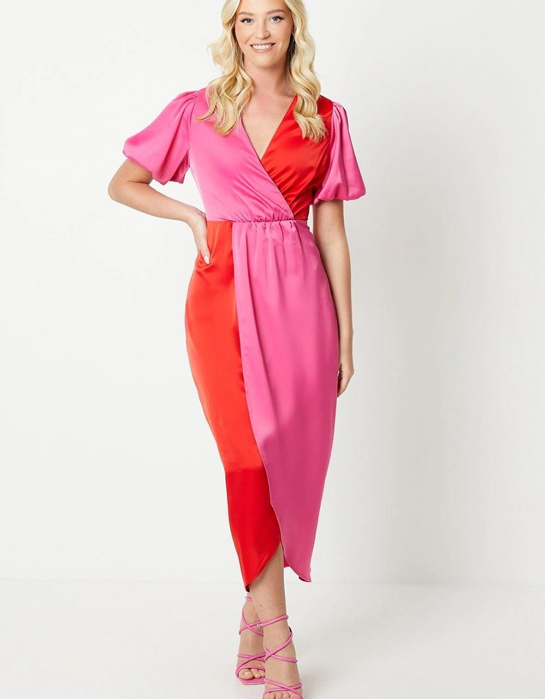 by Coast Satin Colour Block Puff Sleeve Dress, 2 of 1