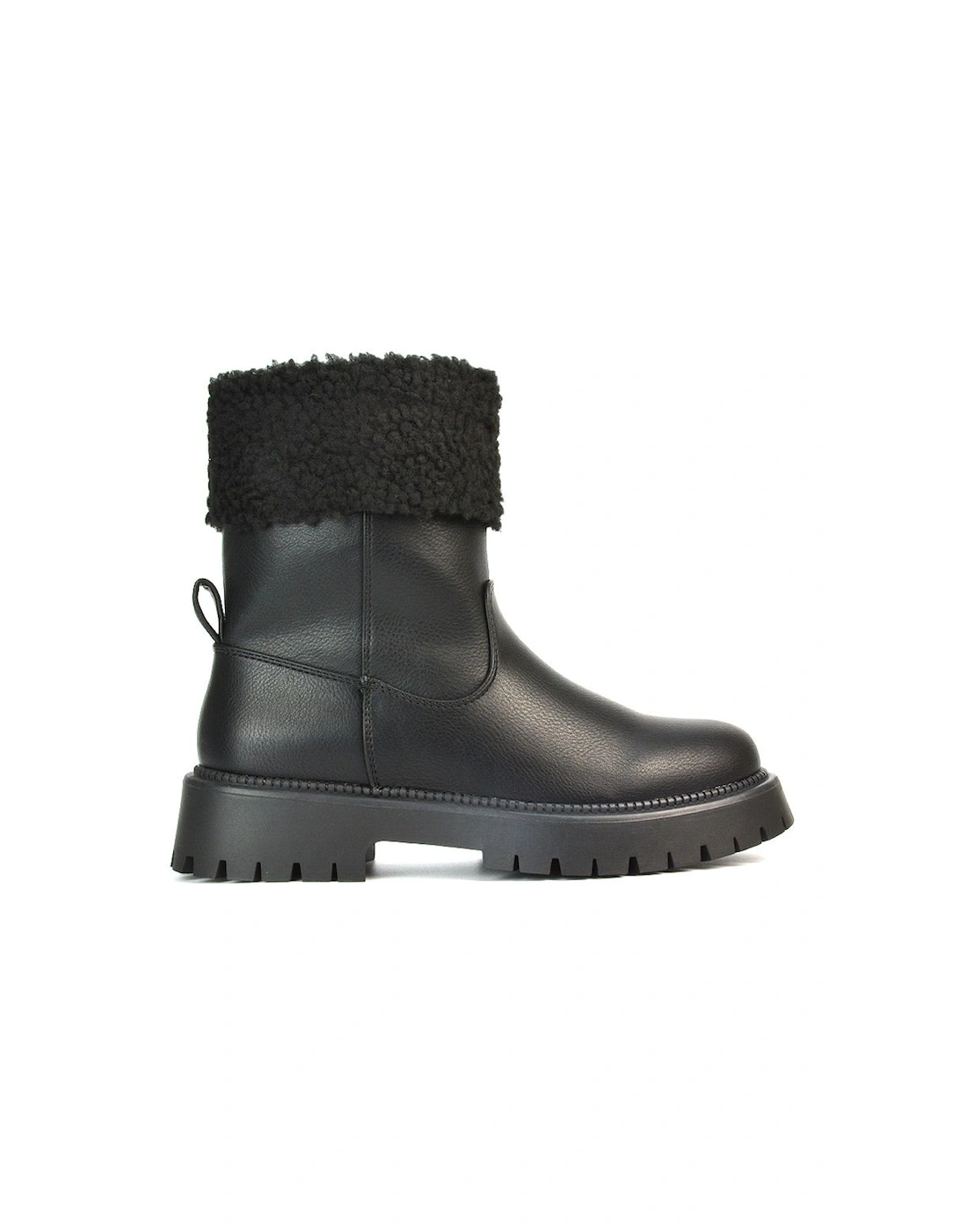 'Rhianna' Chunky Cleated Sole Faux Wool Biker Calf Ankle Booties, 2 of 1