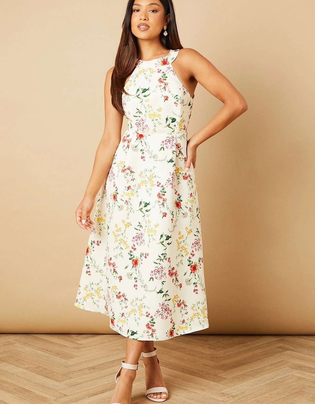 Petite Floral Ottoman Twill Halter Midi Dress, 2 of 1