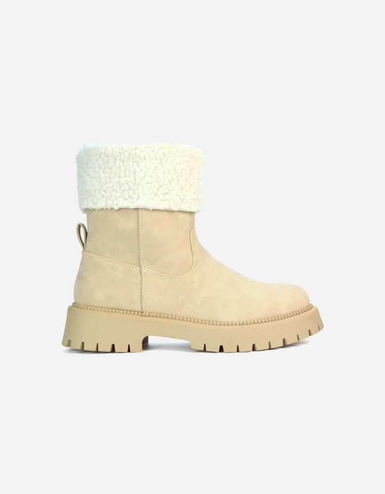 'Rhianna' Chunky Cleated Sole Faux Wool Biker Calf Ankle Booties