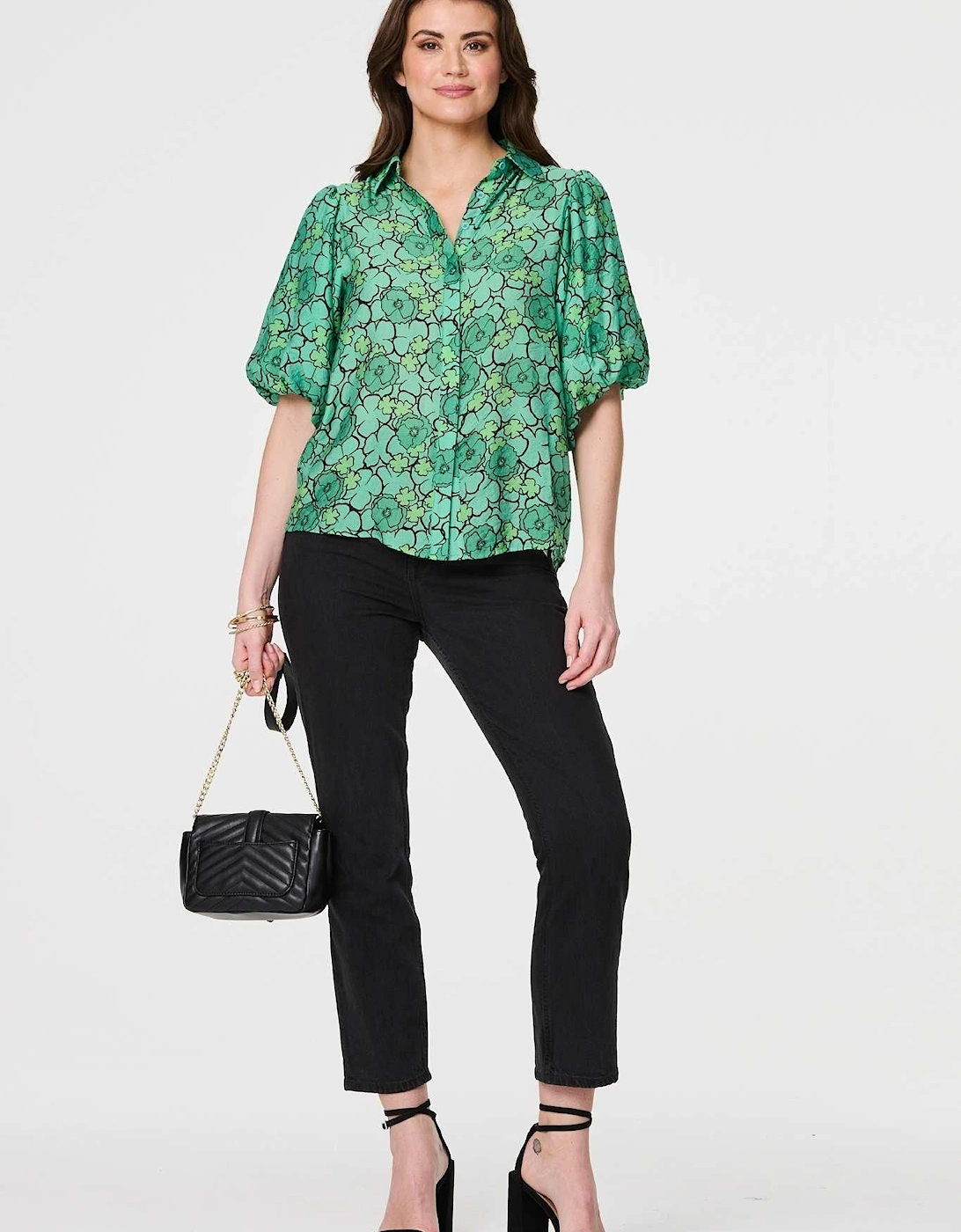 Leaf Print 1/2 Puff Sleeve Blouse, 2 of 1
