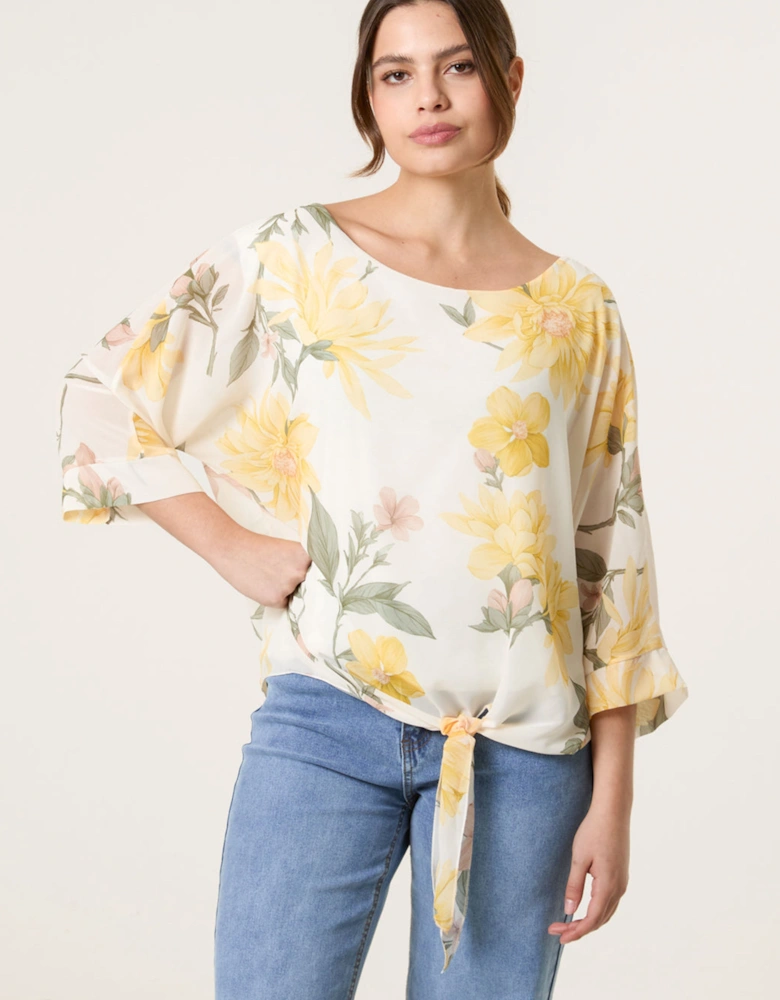 Lemon Floral Chiffon Batwing Blouse