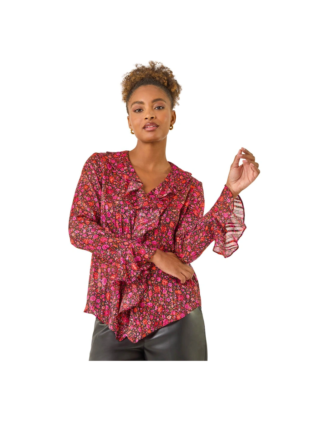Floral Frill Metallic Blouse, 2 of 1