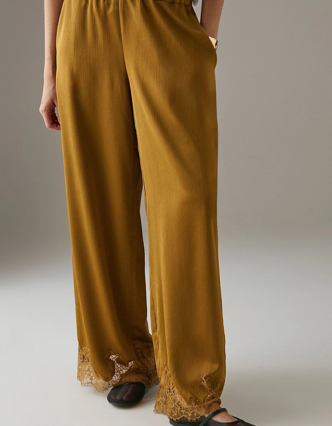 Satin Lace Insert High Waisted Wide Leg Trousers, 2 of 1