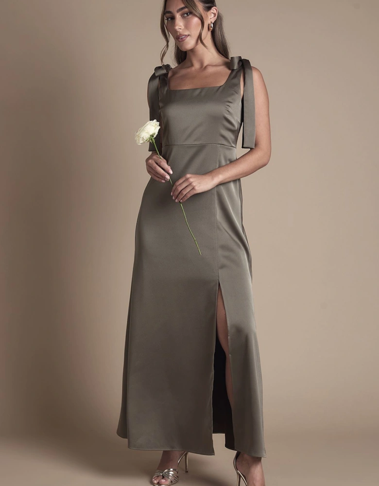 Satin Tie Shoulder Midi Bridesmaid Dress