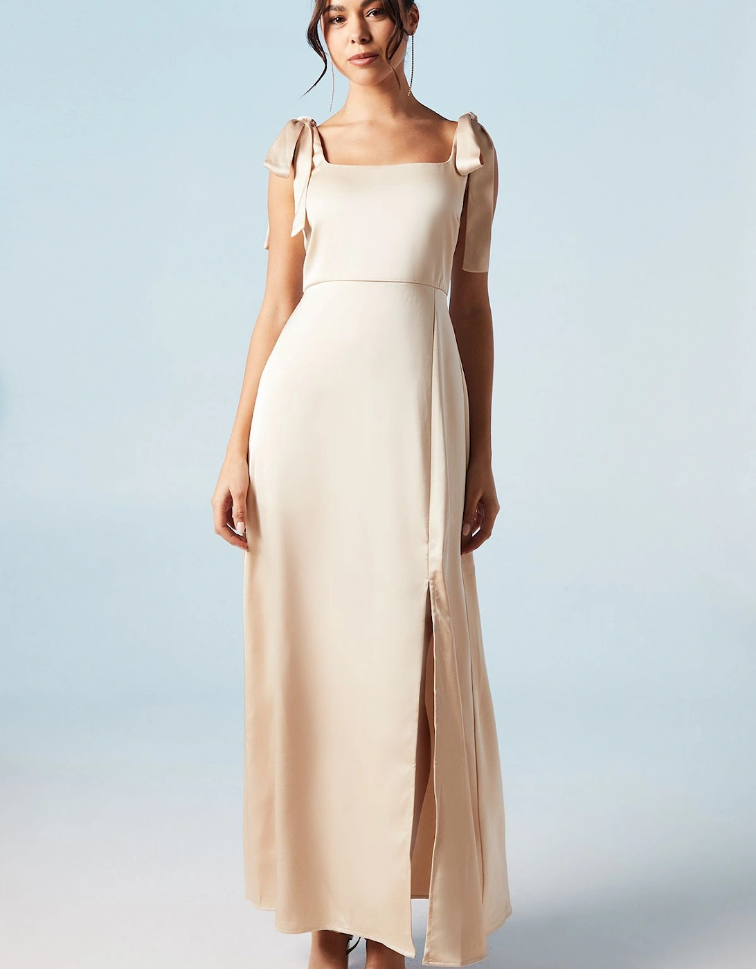 Satin Tie Shoulder Midi Bridesmaid Dress, 2 of 1