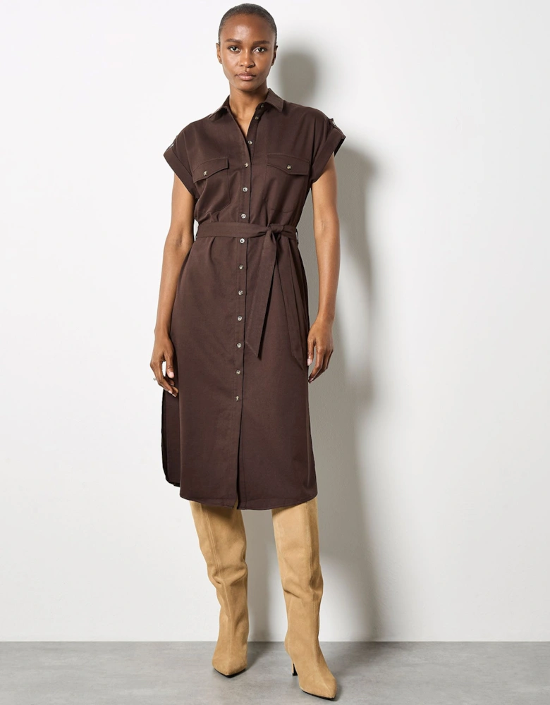 Cotton Slub Midi Shirt Dress