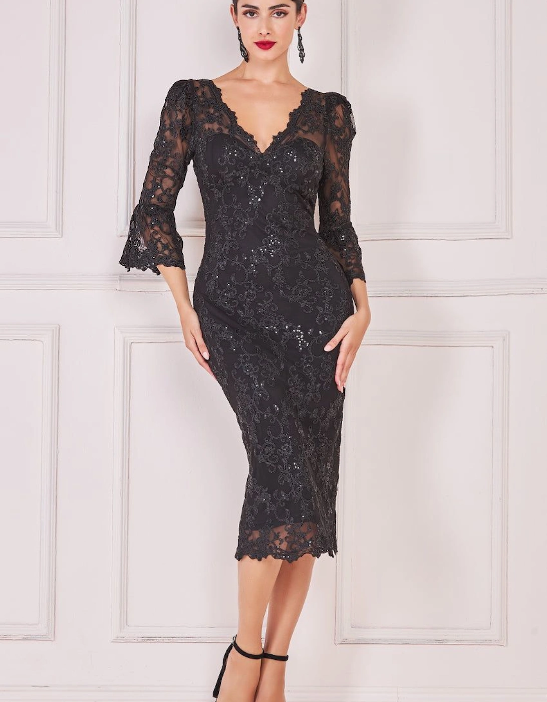 Sequin Scallop Lace Midi Dress, 2 of 1