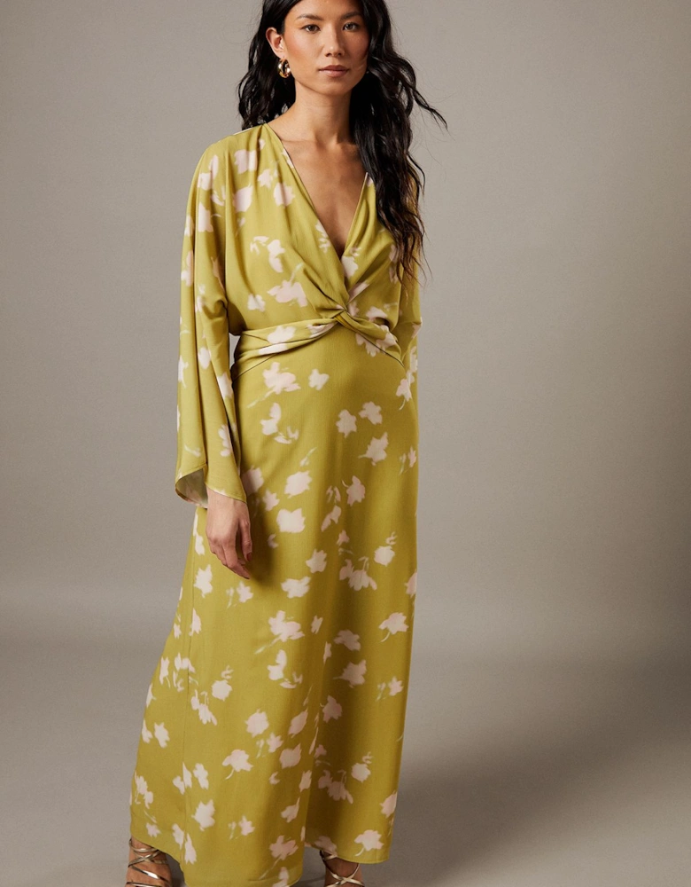 Chiffon Wrap Knot Front Maxi Dress