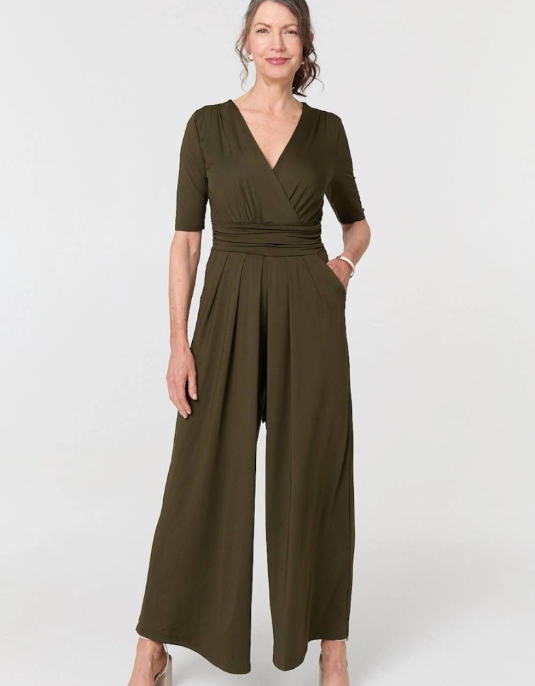 1/2 Sleeve Wrap Waist Wide Leg Jumpsuit