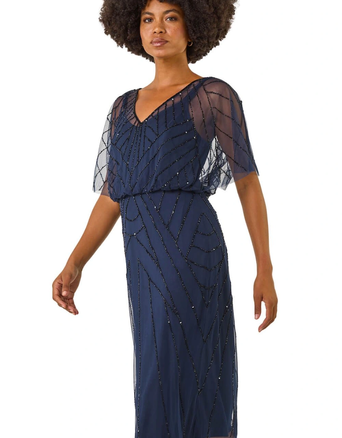 Beaded V-Neck Midi Dress, 2 of 1