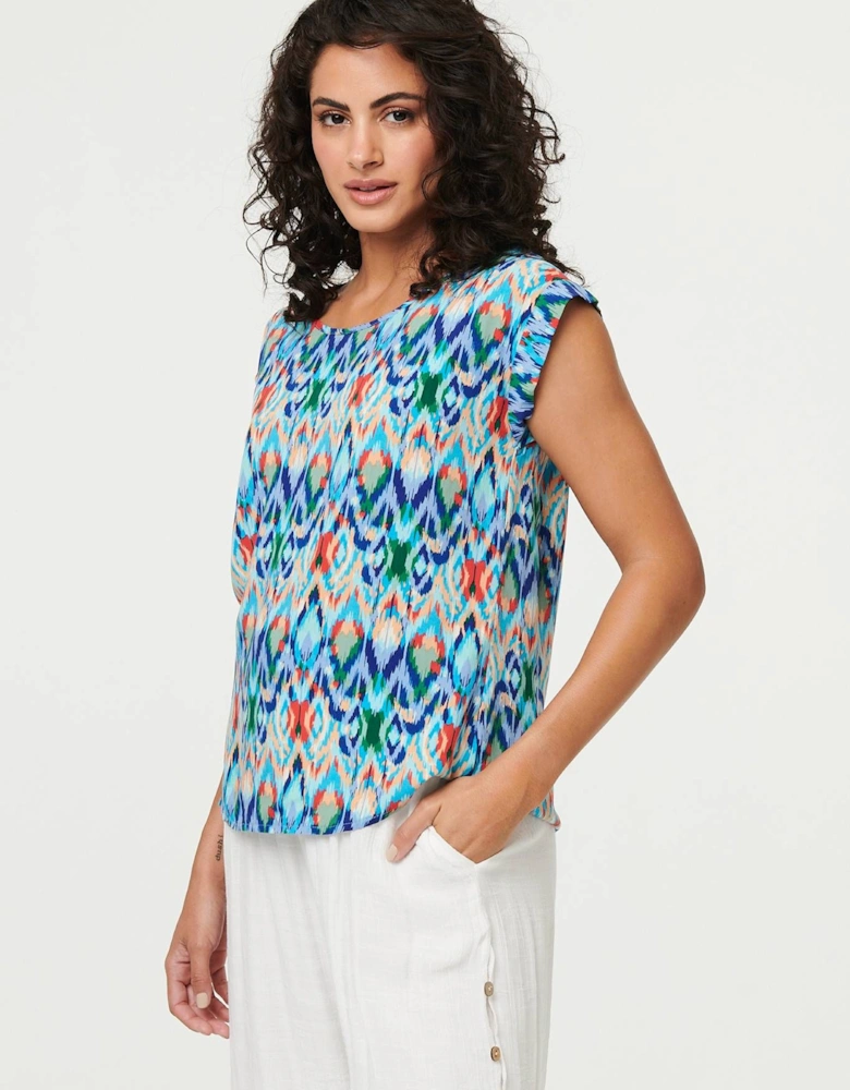 Printed Cap Sleeve Relaxed Blouse Top