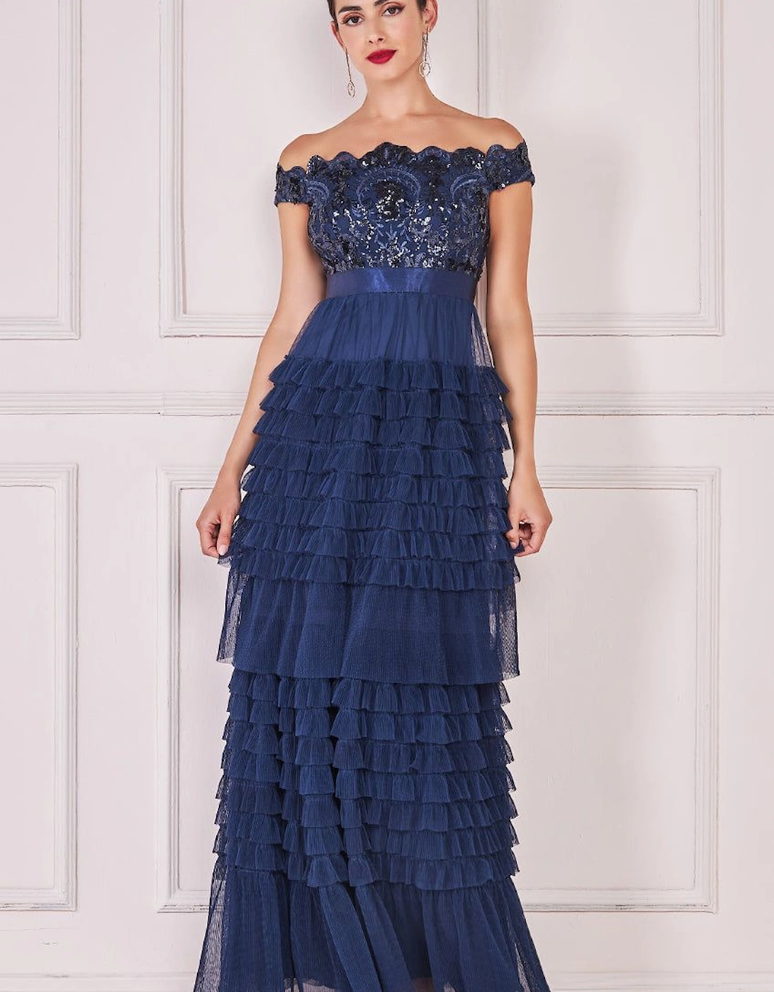 Scallop Bardot Ruffle Mesh Maxi, 2 of 1