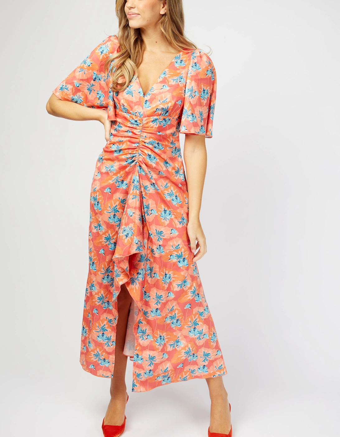 Malorie Floral Print Ruched Front Maxi Dress, 2 of 1
