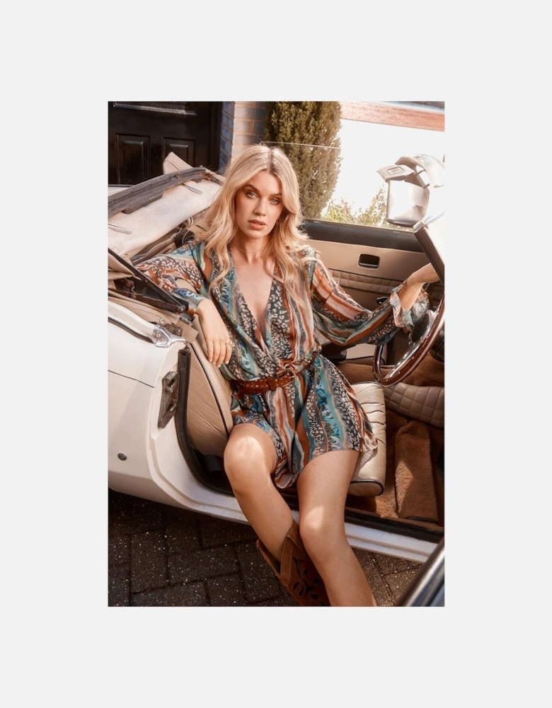 HCD Chiffon Wrap Drop Waist Mini Dress