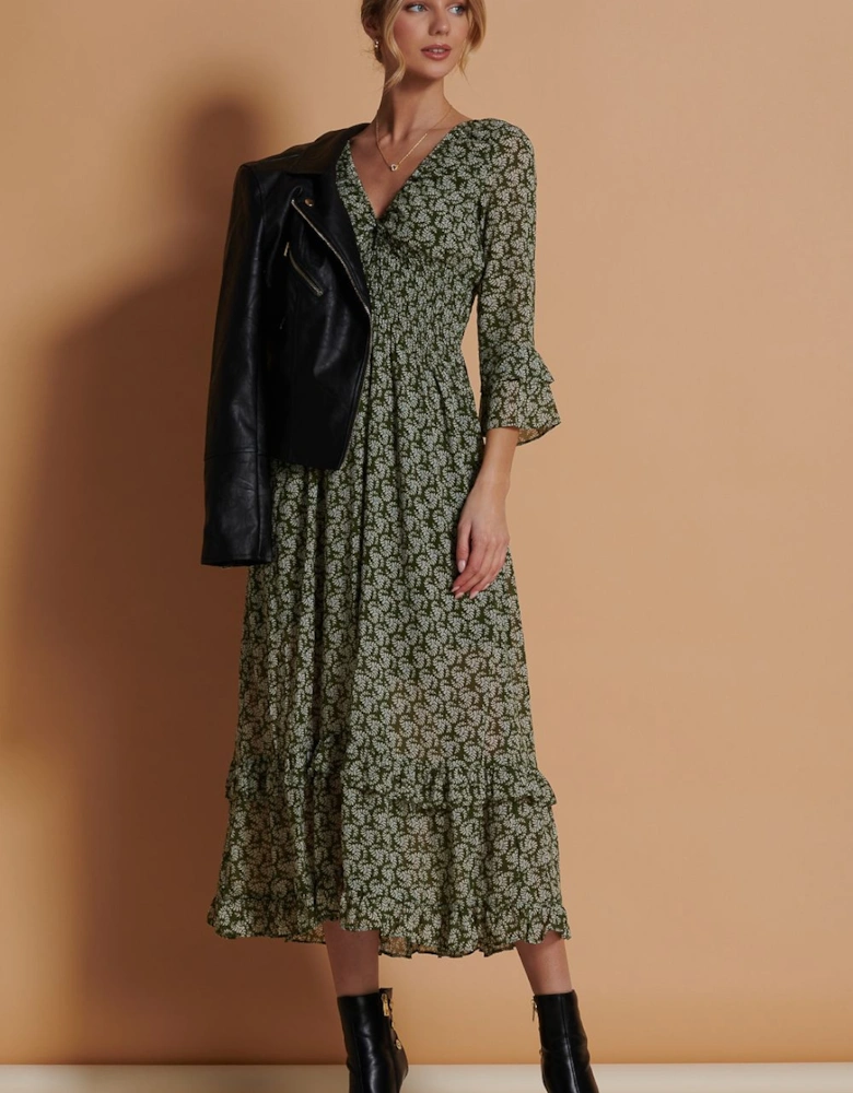 Qaiya Shirred Chiffon Maxi Dress