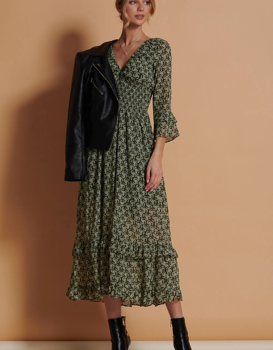 Qaiya Shirred Chiffon Maxi Dress, 2 of 1