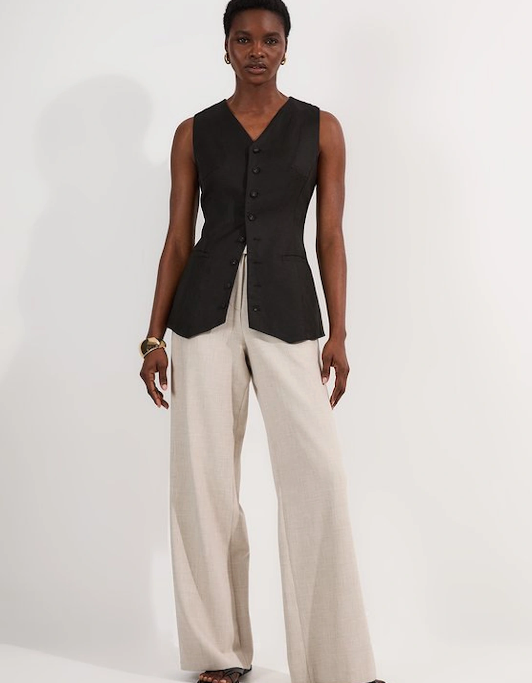 Tailored Marl Pu Tipped Wide Leg Trouser