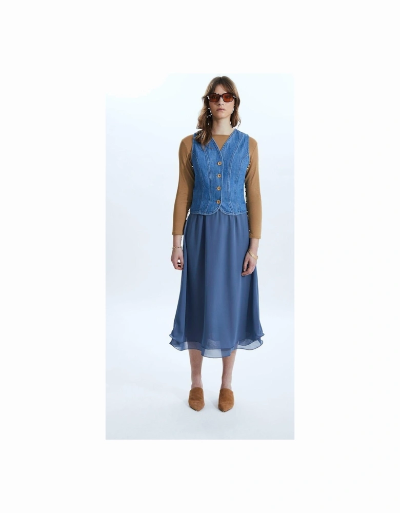 Wave Hem Tiered Skirt Denim