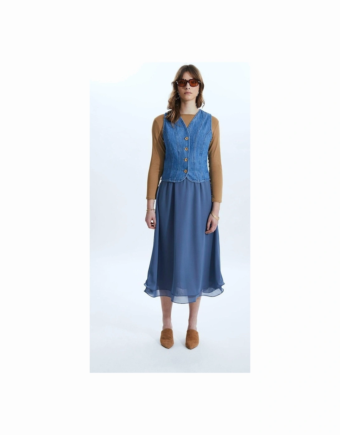 Wave Hem Tiered Skirt Denim, 2 of 1
