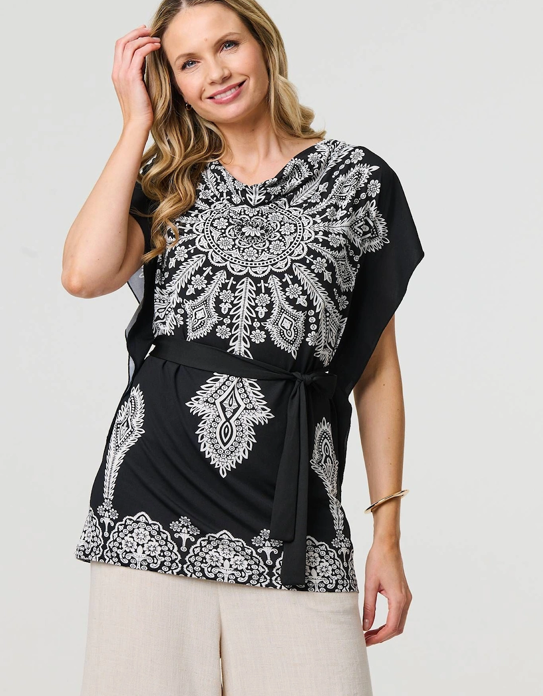Paisley Print Tie Waist Kimono Blouse Top, 2 of 1