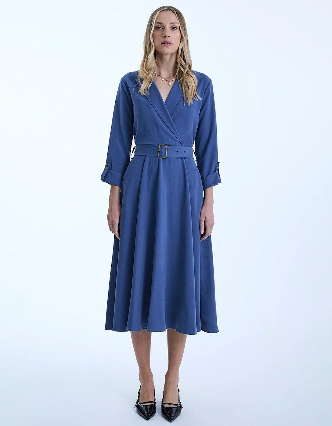 Belted Denim Suit Midi Dress, 2 of 1