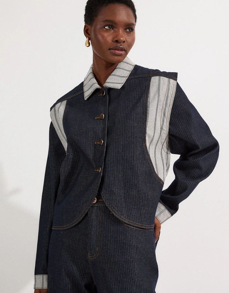Stripe Denim Button Through Tailored Jacket