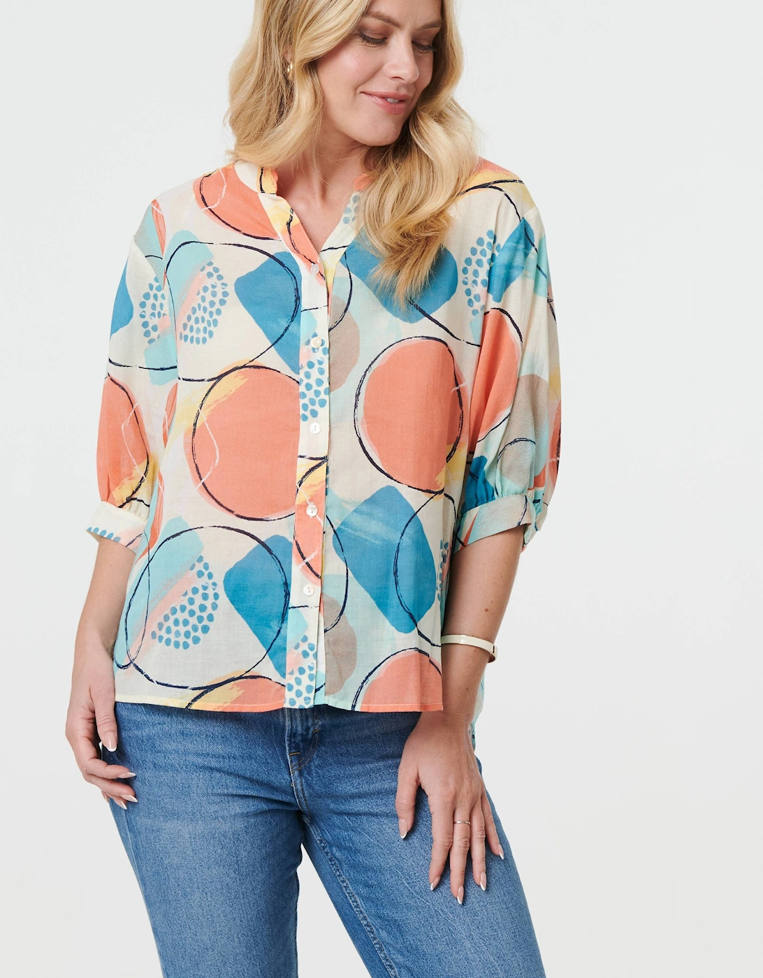 Printed 3/4 Sleeve Button-Back Blouse, 2 of 1