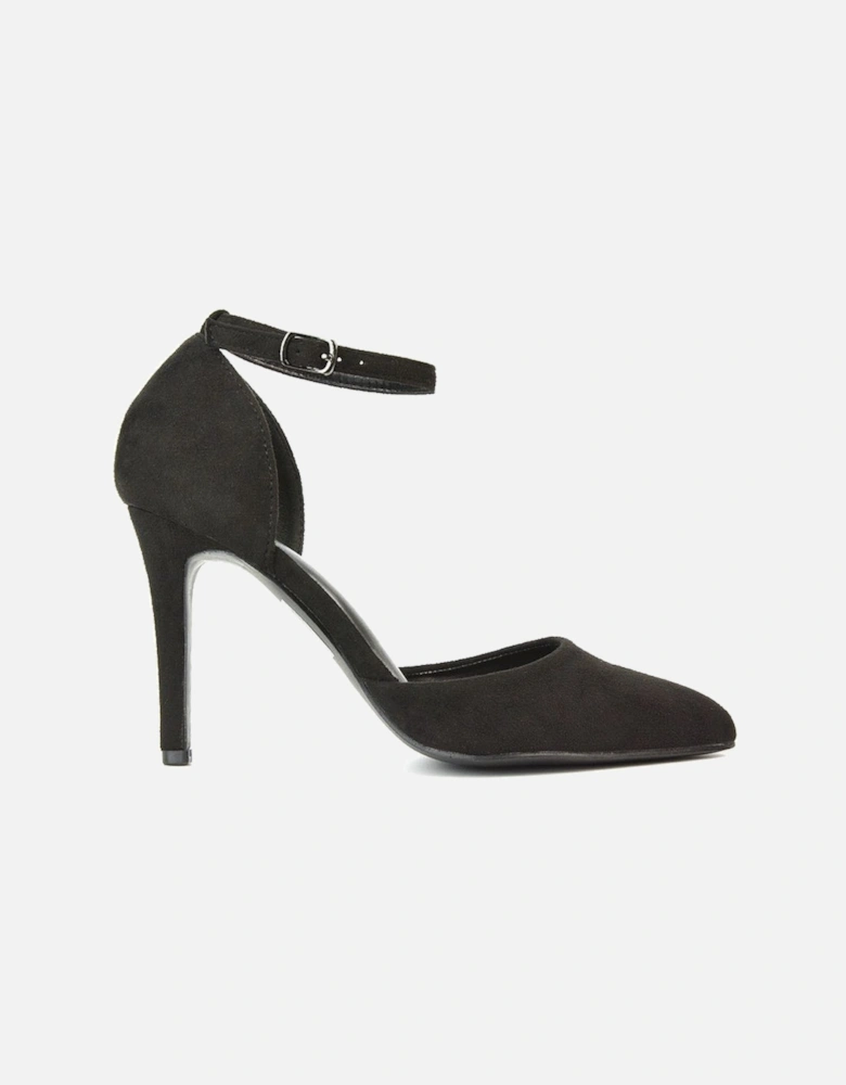 'Claire' D'Orsay Point Toe Ankle Strap Stiletto Heel Court Shoes