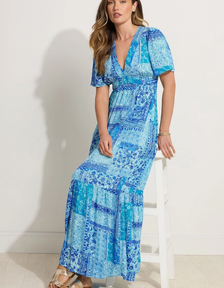 Tall Tile Print Crinkle Maxi Dress