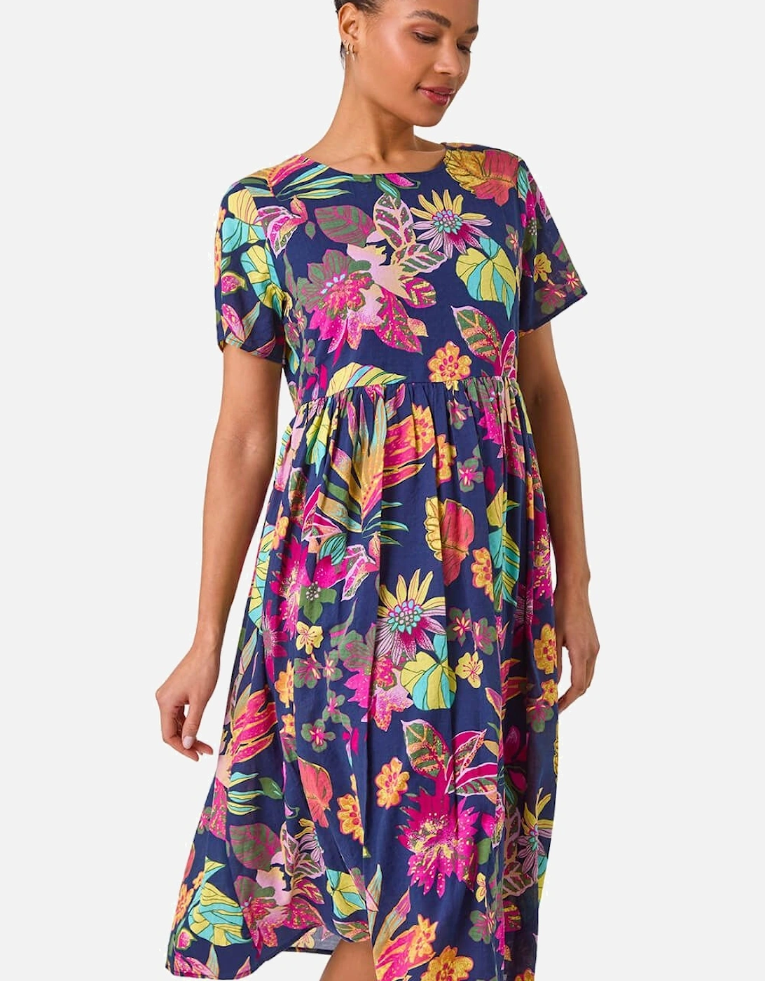 Floral Print Cotton Midi Dress, 2 of 1