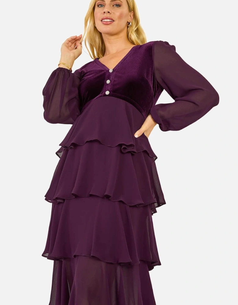 Petite Velvet Tiered Midi Stretch Dress