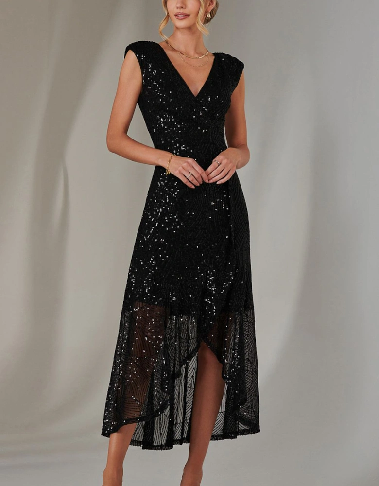 Sequin Ruffle Hem Maxi Dress