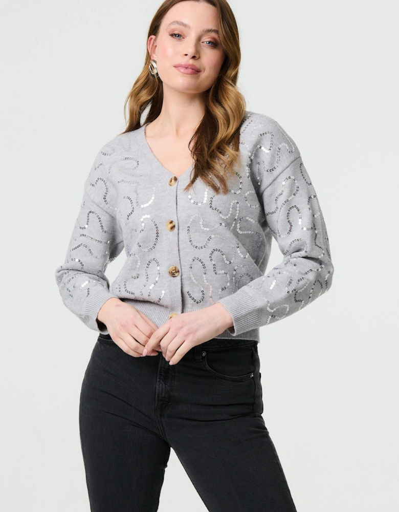 Sequin Embellished Cropped Cardigan