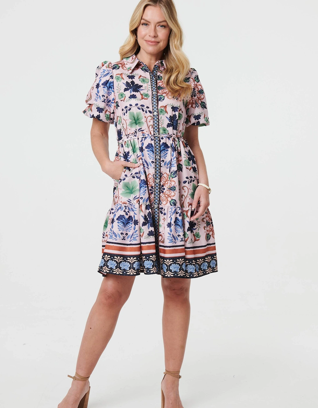 Printed Tie-Up Waist Knee Length Dress, 2 of 1