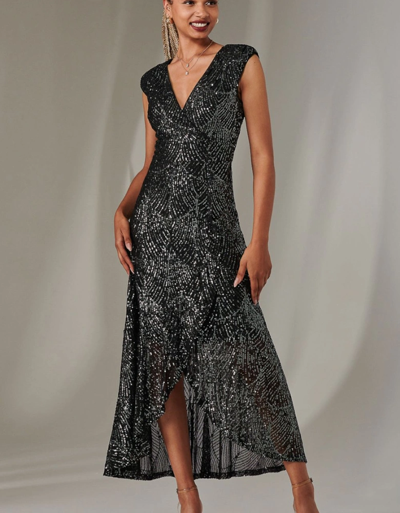 Sequin Ruffle Hem Maxi Dress