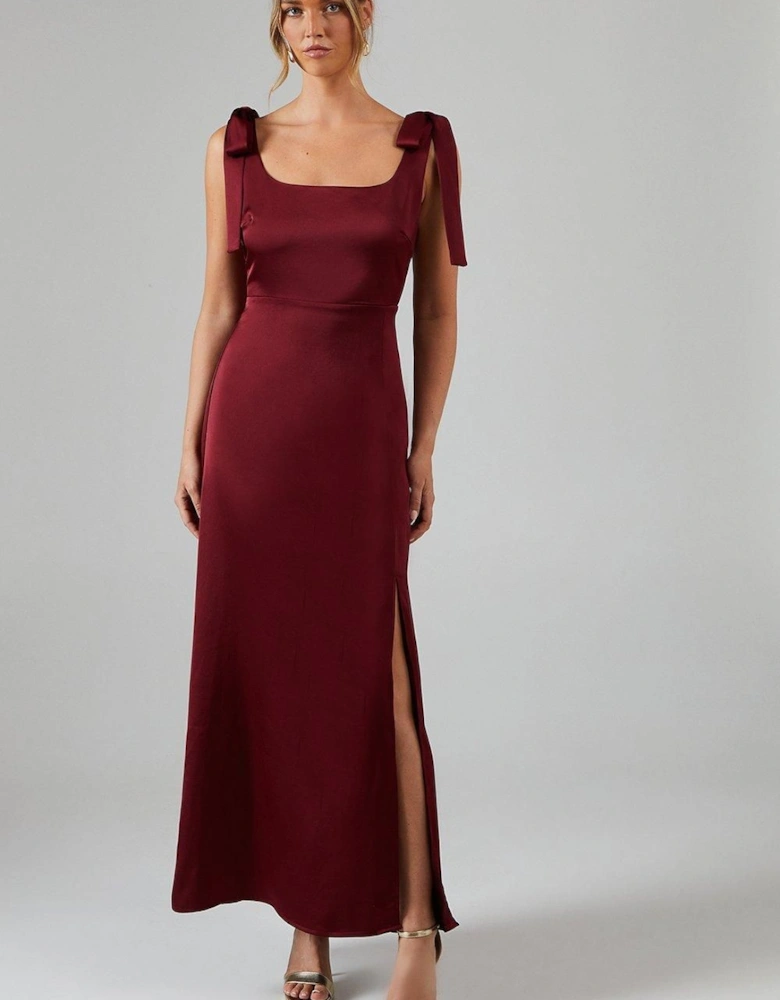 Satin Tie Shoulder Midi Bridesmaid Dress