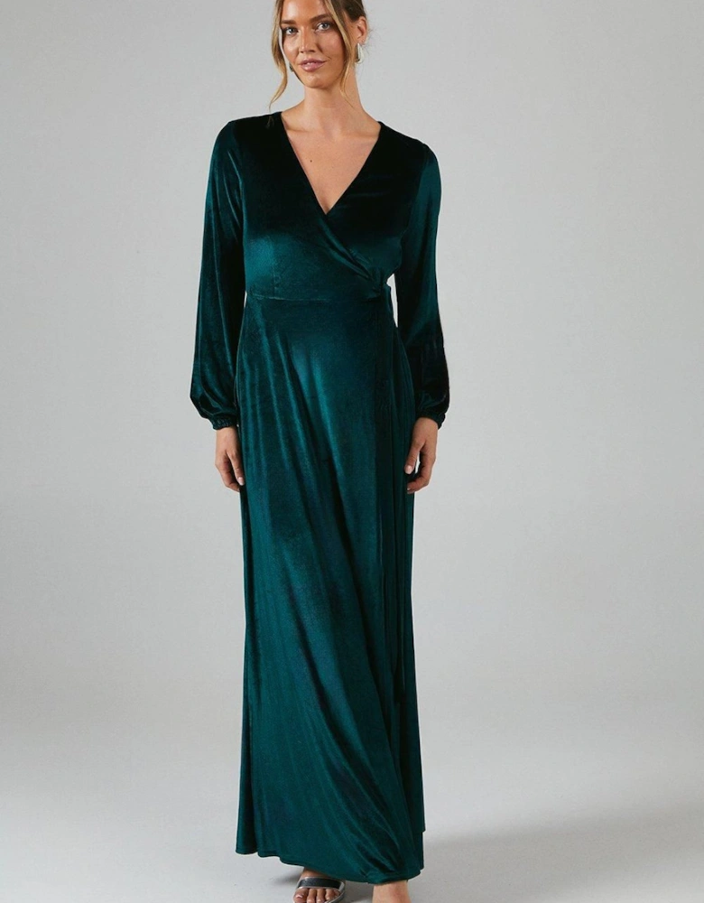 by Coast Long Sleeve Wrap Velvet Bridesmaid Dress